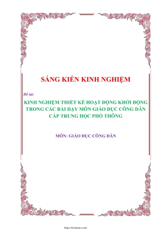 Kinh nghiệm thiết kế hoạt động khởi động trong các bài dạy môn GDCD cấp THPT