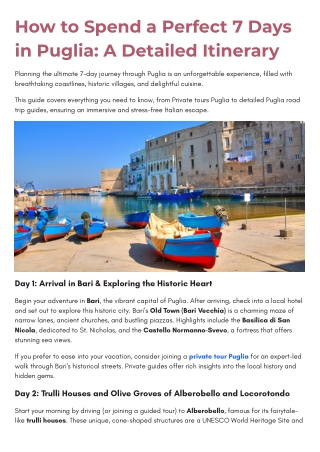 How to Spend a Perfect Week in Puglia: Private Tours & Road Trip Guide