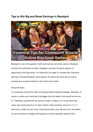 Tips to Win Big and Boost Earnings in Blackjack