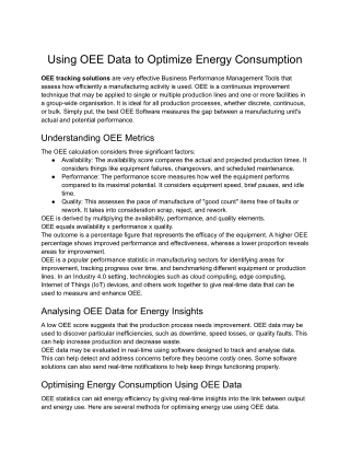 Prescient- Using OEE Data to Optimize Energy Consumption
