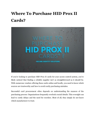 Where To Purchase HID Prox II Cards_