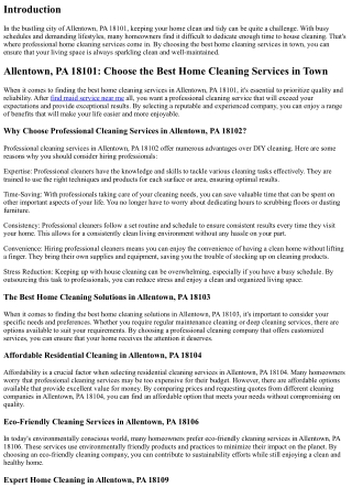 Allentown, PA 18101: Choose the Best Home Cleaning Services in Town