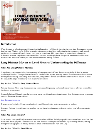 Long Distance Movers vs Local Movers: Understanding the Difference