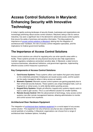 Access Control Solutions in Maryland_ Enhancing Security with Innovative Technology