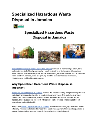Specialized Hazardous Waste Disposal in Jamaica