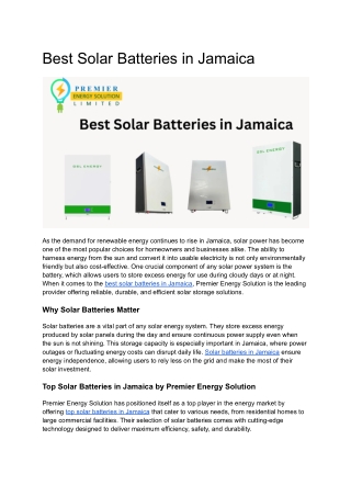 Solar Batteries in Jamaica