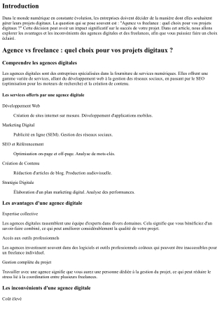 Agence vs freelance : quel choix pour vos projets digitaux ?