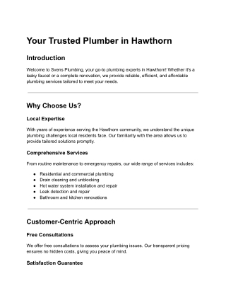 Your Trusted Plumber in Hawthorn