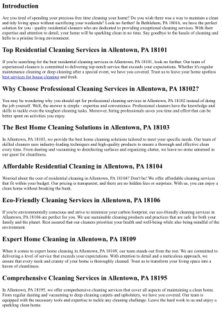 Bethlehem, PA 18016: Meet Your New Quality Residential Cleaners