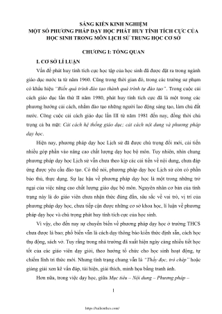 Phương pháp dạy học phát huy tính tích cực của học sinh trong môn Lịch sử THCS