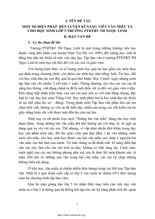 Một số biện pháp rèn luyện kĩ năng viết văn miêu tả cho học sinh Lớp 5