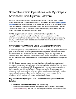 Streamline Clinic Operations with My-Grapes_ Advanced Clinic System Software