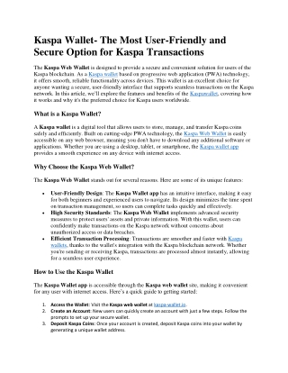 Kaspa Wallet- The Most User-Friendly and Secure Option for Kaspa Transactions