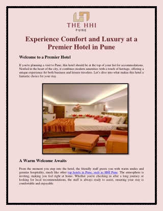 Experience Comfort and Luxury at a Premier Hotel in Pune