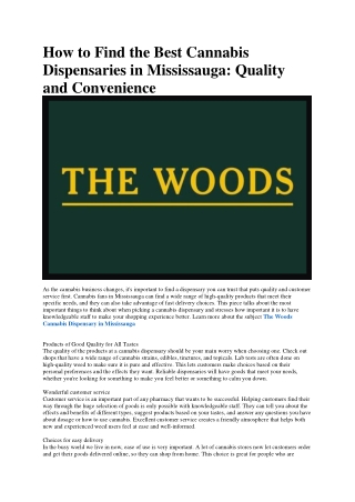 The Woods Cannabis Dispensary Mississauga
