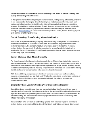 The Home of Barron Clothing and Quality Embroidery in East London