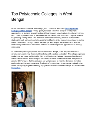 Top Polytechnic Colleges in West Bengal