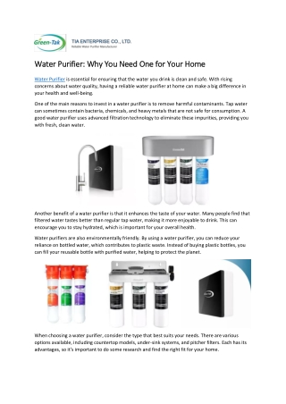 Water Purifier: Why You Need One for Your Home