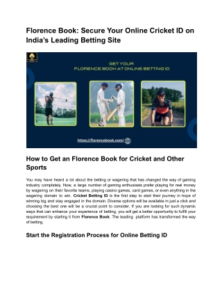 Florence Book: Secure Your Online Cricket ID on India’s Leading Betting Site