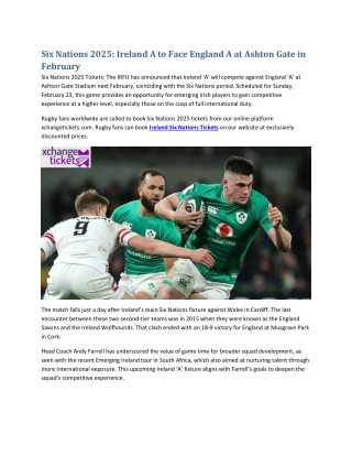 Six Nations 2025 Ireland A to Face England A at Ashton Gate in February
