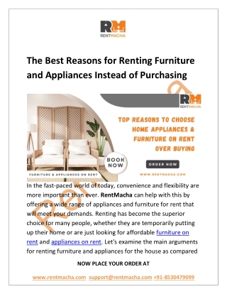 The Best Reasons for Renting Furniture and Appliances Instead of Purchasing