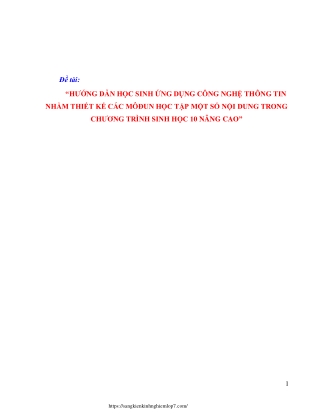 Ưng dụng CNTT nhằm thiết kế các môđun học tập trong Sinh học 10 nâng cao