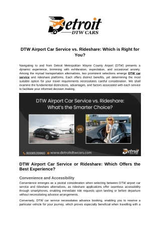 DTW Airport Car Service vs. Rideshare: Which is Right for You