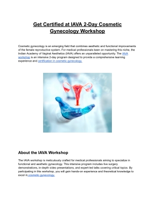 Get Certified at IAVA 2-Day Cosmetic Gynecology Workshop