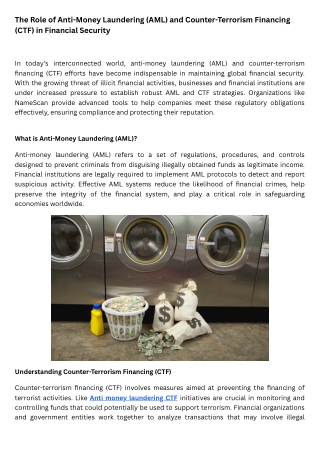 The Role of Anti-Money Laundering (AML) and Counter-Terrorism Financing (CTF) in Financial Security