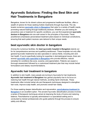 Ayurvedic Solutions_ Finding the Best Skin and Hair Treatments in Bangalore