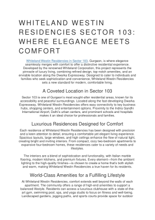 Whiteland Westin Residencies Sector 103