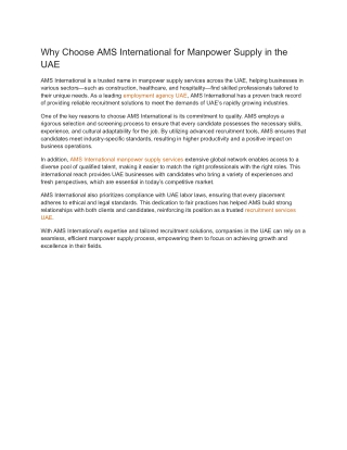 Why Choose AMS International for Manpower Supply in the UAE