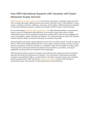 How AMS International Supports UAE Industries with Expert Manpower Supply Services