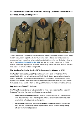 **The Ultimate Guide to Women’s Military Uniforms in World War II: Styles, Roles