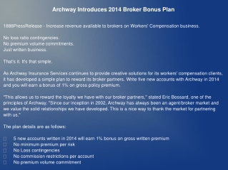 Archway Introduces 2014 Broker Bonus Plan