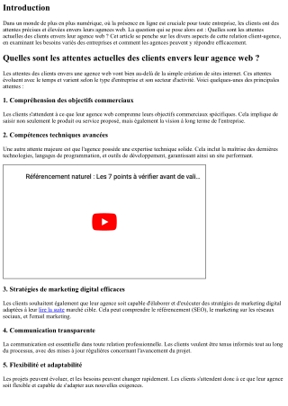 Quelles sont les attentes actuelles des clients envers leur agence web ?