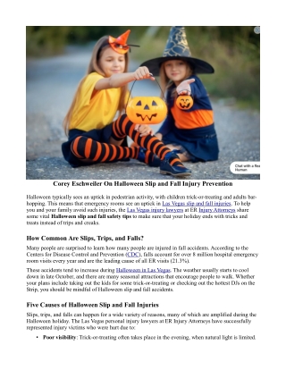 Corey Eschweiler On Halloween Slip and Fall Injury Prevention