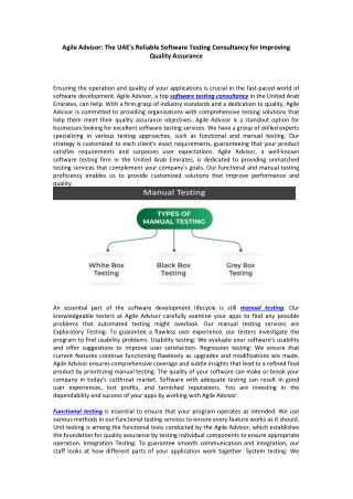 Agile Advisor: The UAE's Reliable Software Testing Consultancy for Improving Qua