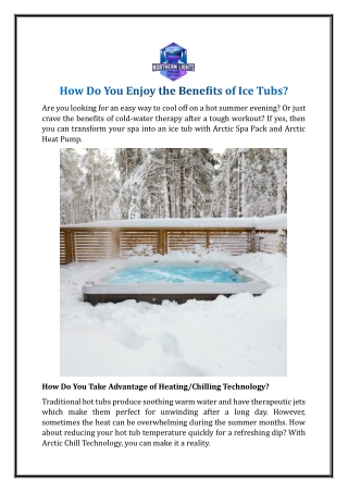 How Do You Enjoy the Benefits of Ice Tubs?