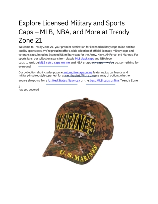 Explore Licensed Military and Sports Caps – MLB, NBA, and More at Trendy Zone 21