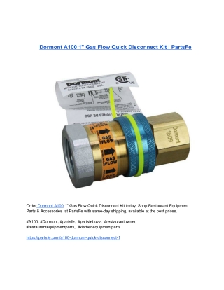 Dormont A100 1_ Gas Flow Quick Disconnect Kit _ PartsFe