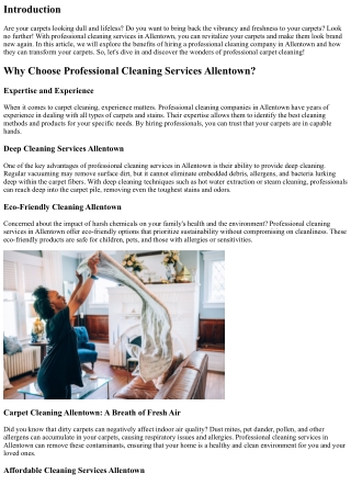 Revitalize Your Carpets with Professional Cleaning in Allentown