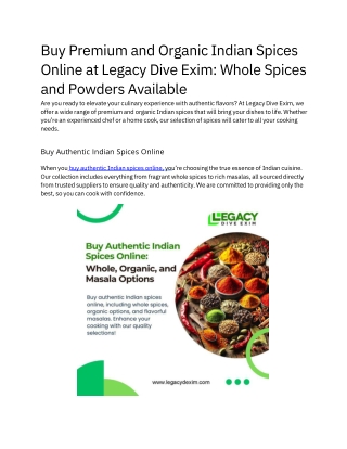 Buy Premium and Organic Indian Spices Online at Legacy Dive Exim