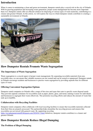 How Dumpster Rentals Contribute to a Cleaner, Greener Orlando
