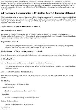 Why Accurate Documentation is Critical for Your US Importer of Record