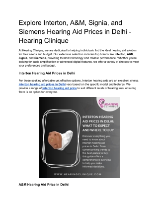 Explore Interton, A&M, Signia, and Siemens Hearing Aid Prices in Delhi - Hearing Clinique