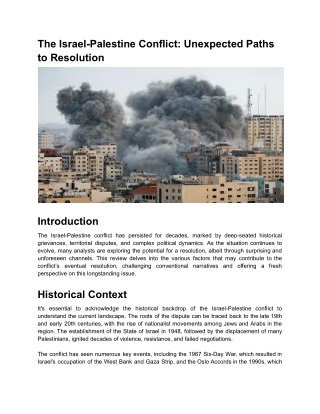 The Israel-Palestine Conflict: Unexpected Paths to Resolution