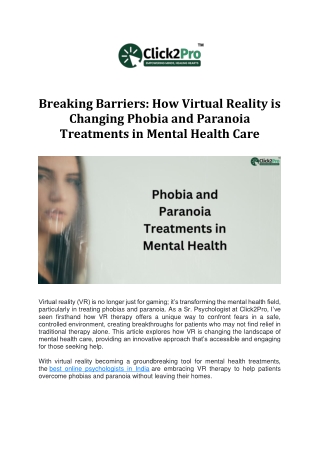 How Virtual Reality is Changing Phobia and Paranoia Treatments in Mental Health Care