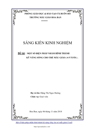 Một số biện pháp nhằm hình thành kỹ năng sống cho trẻ mẫu giáo 4-5 tuổi