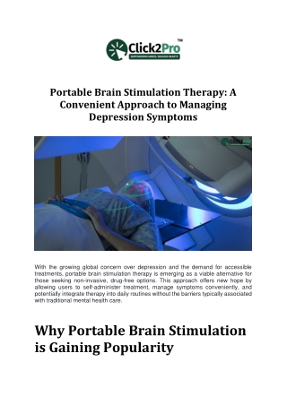 Portable Brain Stimulation Therapy: A  Convenient Approach to Managing  Depressi